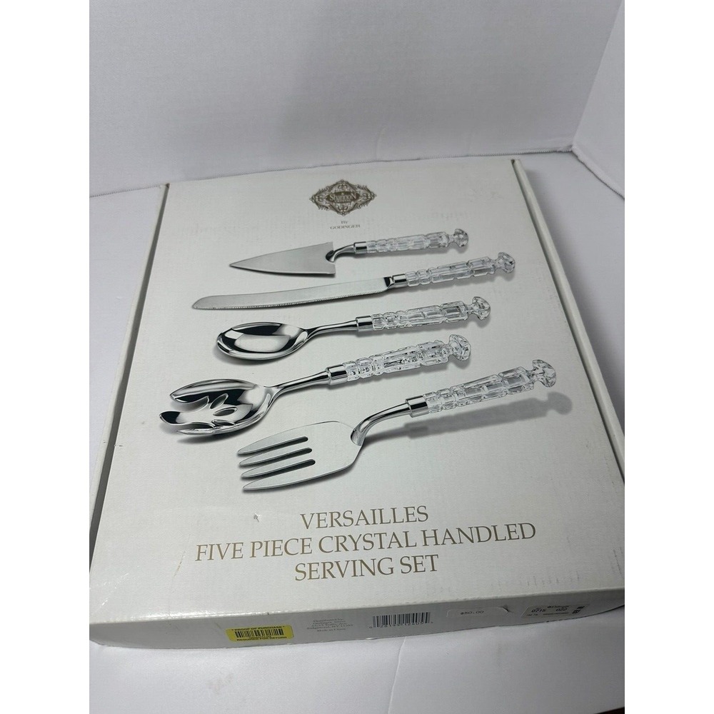 Godinger‎ Versailles 5 Piece Crystal Handled Serving Set Stainless Steel Silver